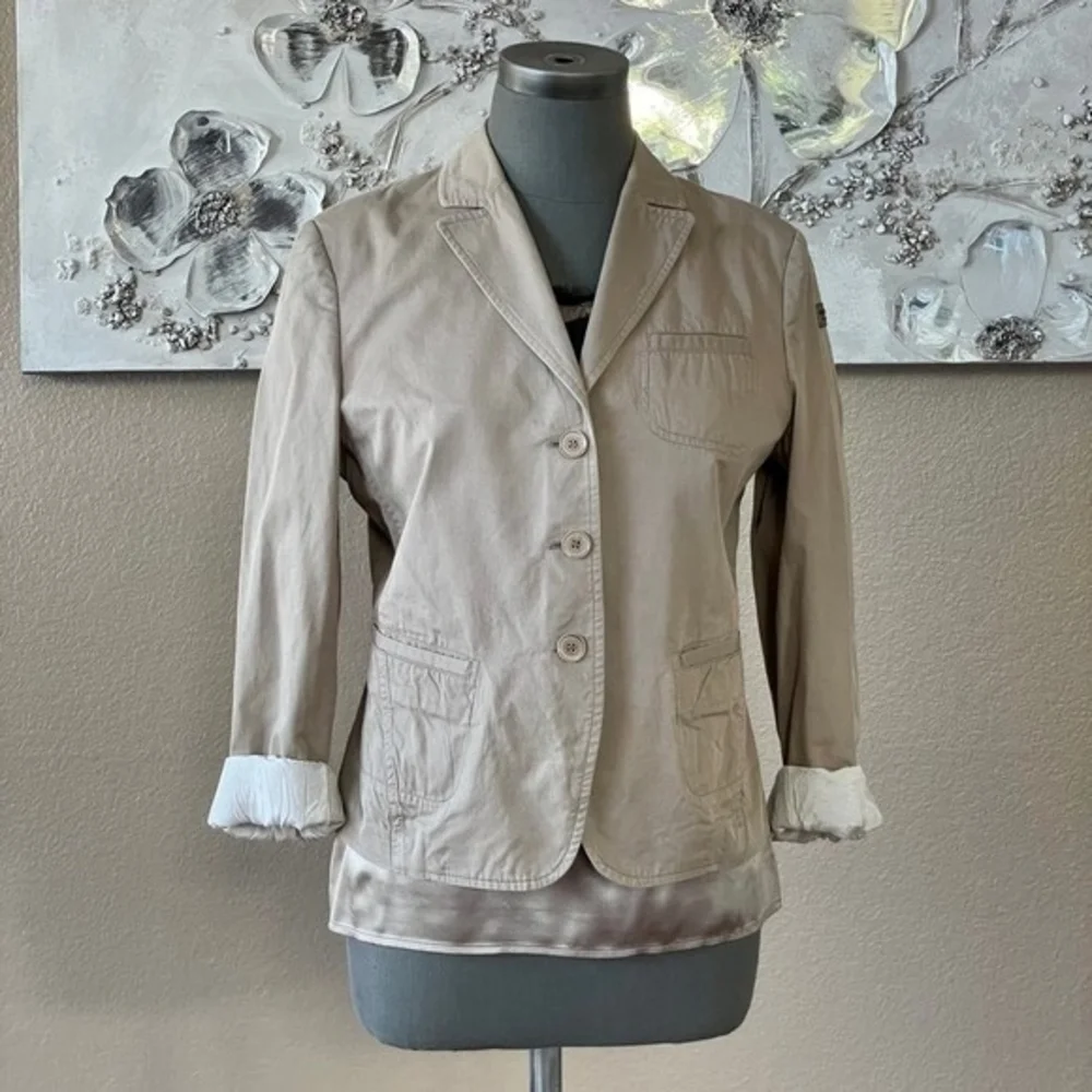 Calvin Klein Women's Tan Cotton Long Sleeve Blazer M (40-42) 3 Button Lined G+